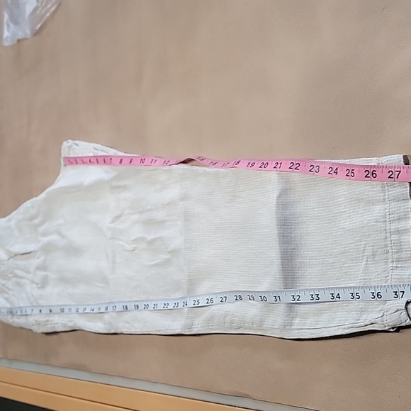 Garnet Hill Size 8 Oatmeal and Ivory Striped European Flax Linen Trousers - Picture 13 of 14